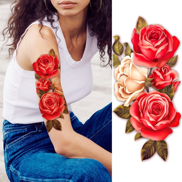 Vodoodporna tatu nalepka s 3D motivom pisanih cvetov