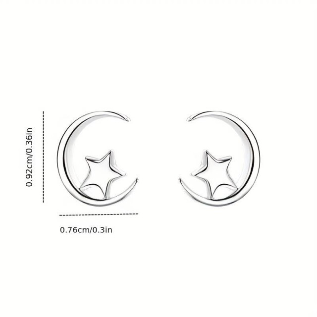 Majhni prikupni uhani v srebrni barvi, luna z zvezdo