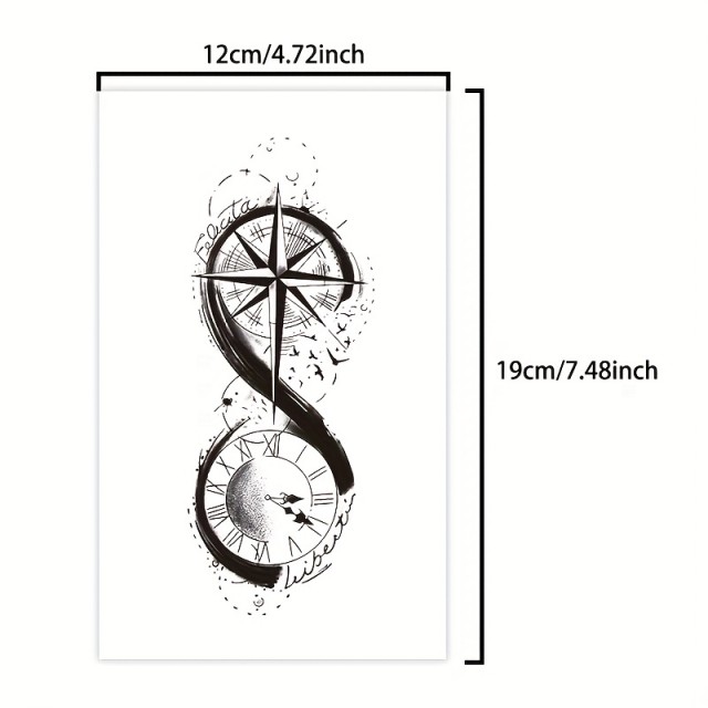 Vodoodporna začasna tatu nalepka z uro in kompasom