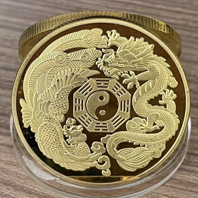 Spominski srečni kovanec Lucky Dragon & Jing Jang 