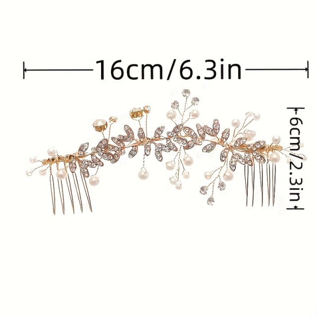 Elegantni poročni glavnik z okrasnimi kamni in umetnimi biseri 2 barvi