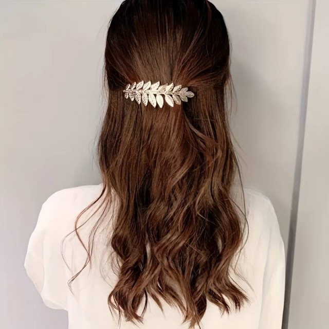 Špangica za lase zlate barve, vejica z listi