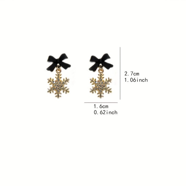 Praznični uhani s črno pentljo in snežinkami