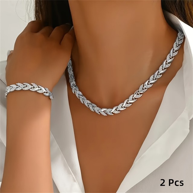 Eleganten dvodelni komplet z ogrlico in zapestnico 2 barvi