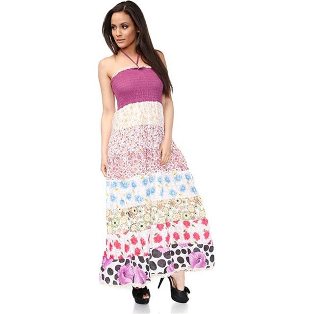 Daljša poletna obleka cvetlična vijolična OB9