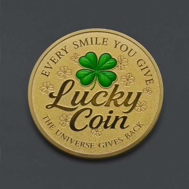 Spominski kovanec za srečo s štiriperesno deteljico LUCKY 