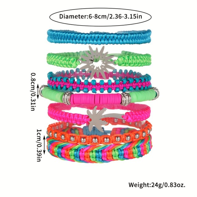 Komplet 7 poletnih pisanih zapestnic s palmo