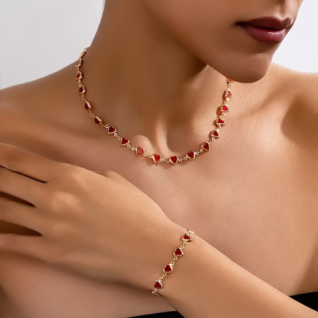 Pisan ali rdeč 2 delni komplet z ogrlico in zapestnico