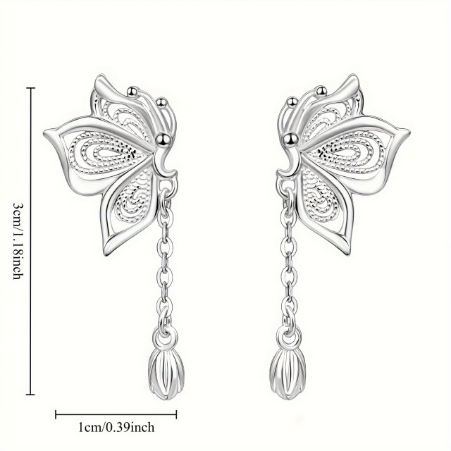 Elegantni srebrni uhani z metuljčkom in ketnico