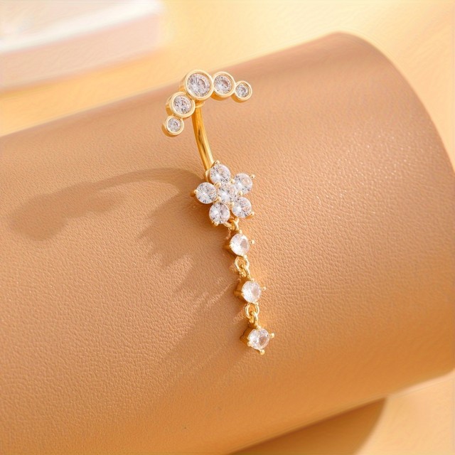 Piercing za popek z rožico in kamenčki