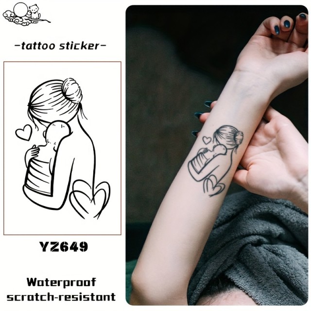 Minimalistična vodoodporna začasna tatu nalepka z mamo in otrokom