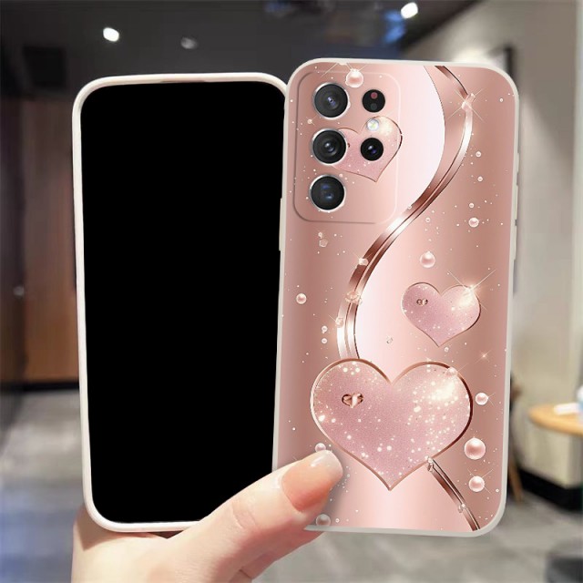 Rožnato-zlati ovitek za telefon z bleščečimi srci (Samsung Galaxy A36)
