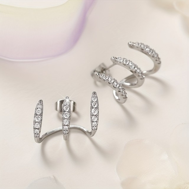 Enostavni uhani iz nerjavečega jekla, s cirkoni 2 barvi