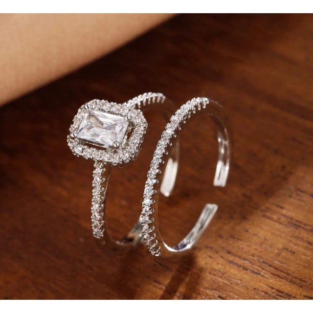 Elegantni set prstanov z bleščečimi kristali - 2 kosa