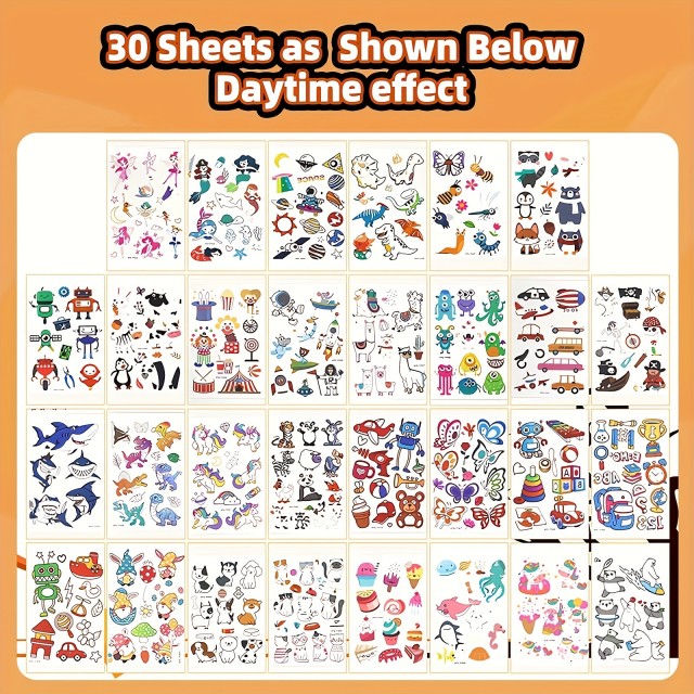 Komplet 30 svetlečih začasnih tetovaž za otroke