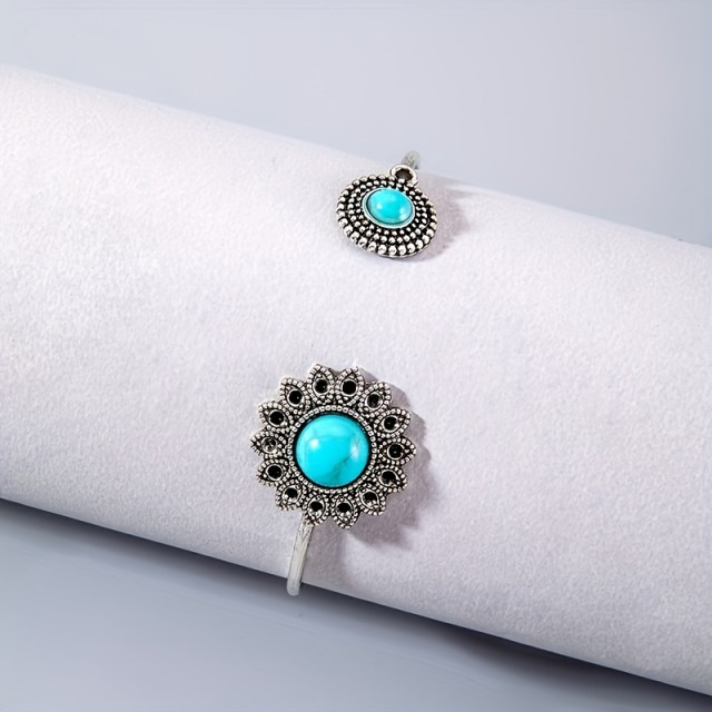 Boemska zapestnica z modrim turkiznim cvetom