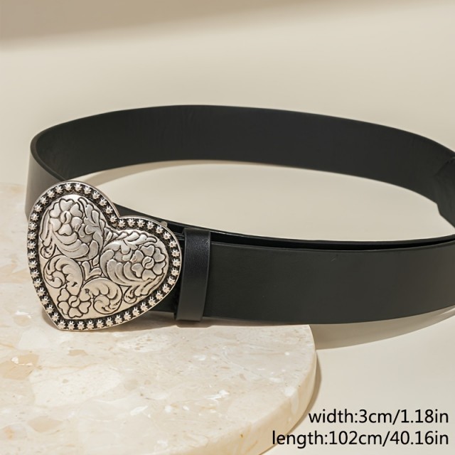 Ženski modni pas črne barve z vintage srcem