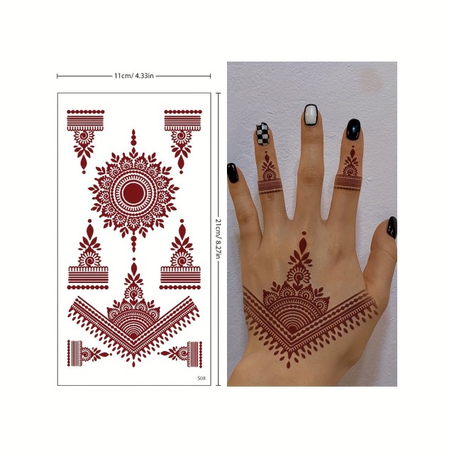 Set 10 začasnih tetovaž z rdečimi vintage cvetličnimi vzorci 