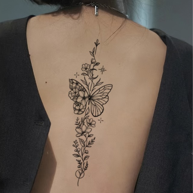 Vodoodporna tatu nalepka z motivom metulja za hrbet