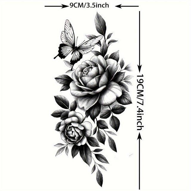 Vodoodporna tatu nalepka z rožami in metuljem