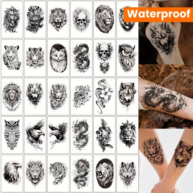 Komplet 30 kosov realističnih začasnih tetovaž z živalmi