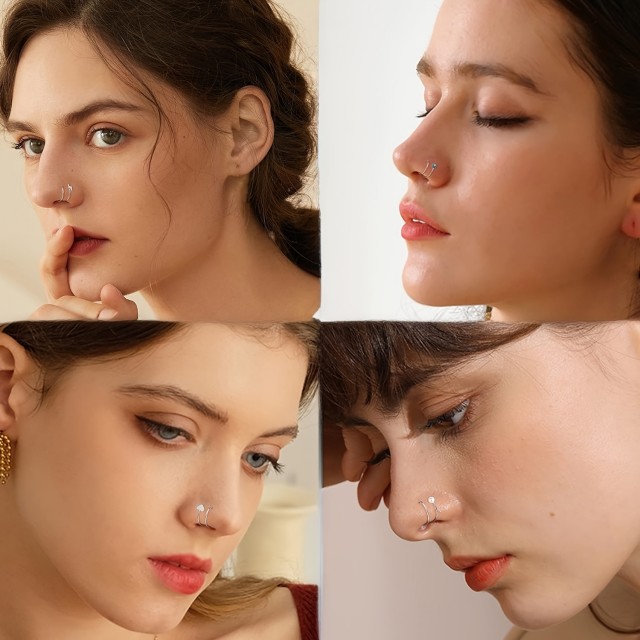 Dvojni nosni obroč iz nerjavečega jekla za eno luknjico v nosu S PERLICO