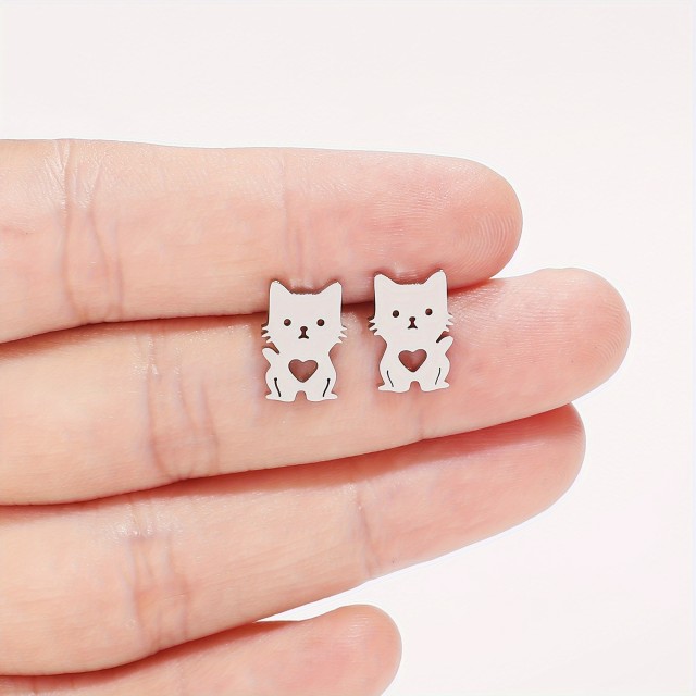 Uhani iz nerjavečega jekla z motivom muce