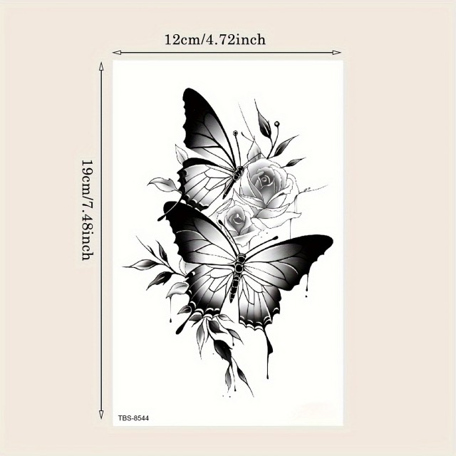 Vodoodporna tatu nalepka z motivom dvojnega metulja in vrtnic