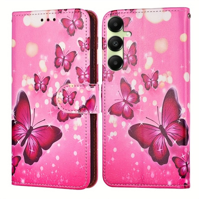 Ženski ovitek za telefon s potiskom metulja umetno usnje (Samsung Galaxy A16) 