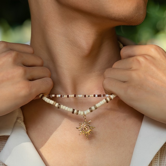 Bohemski komplet verižic iz kokosovega lesa