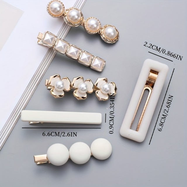 6 ženskih lasnih sponk z biseri in cvetjem