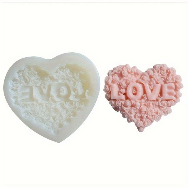 Silikonski model za sveče ali mila v obliki srca z napisom LOVE