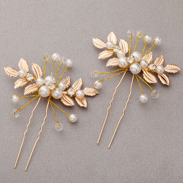 Komplet 2 elegantnih lasnic z listi in rožicami 2 barvi 