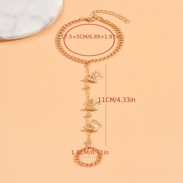 Ženska zapestnica & prstan v enem z metulji