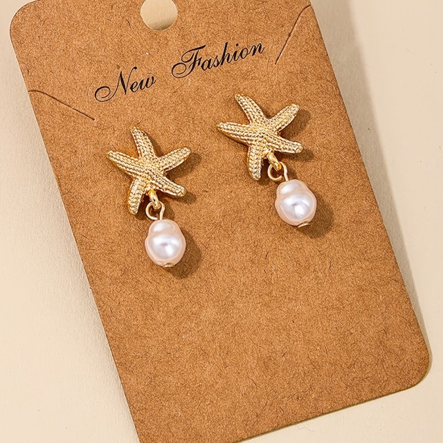 Šik uhani z morsko zvezdo in umetnim biserom 