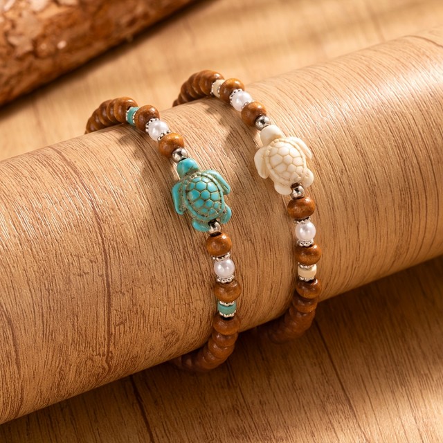 Boho rjava zapestnica za nogo z modro želvo