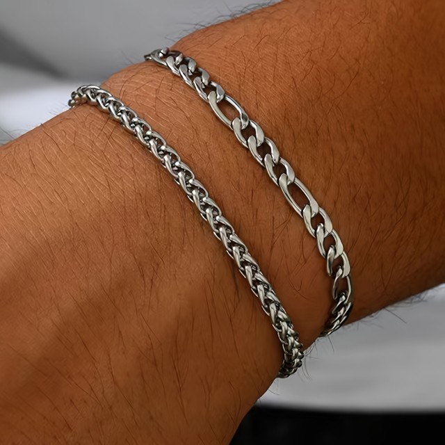 Dvodelni set zapestnic za moške v srebrni barvi 