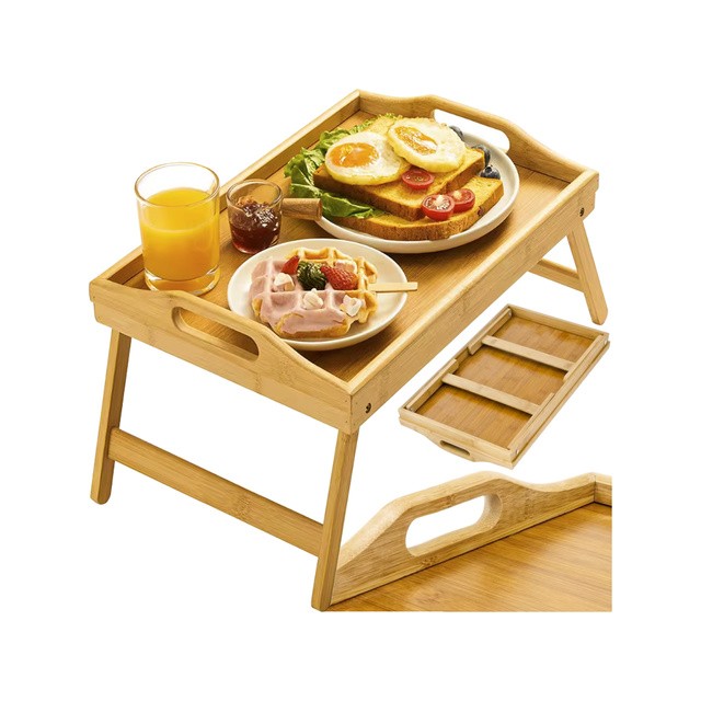 Lesena prenosna miza za zajtrk iz bambusa