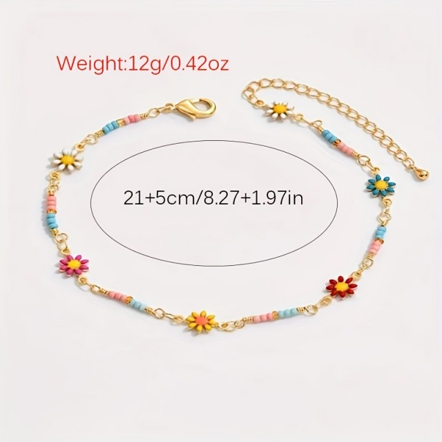 Barvita boho zapestnica za nogo z marjeticami 