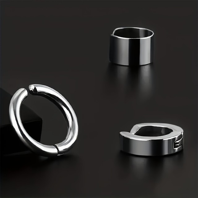 3 delni set moških uhanov v srebrni ali črni barvi