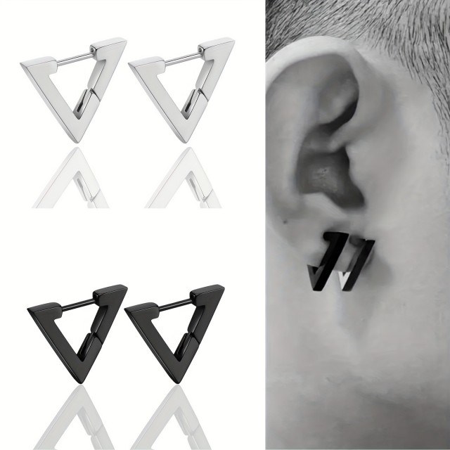 Jekleni moški uhani v obliki trikotnika 