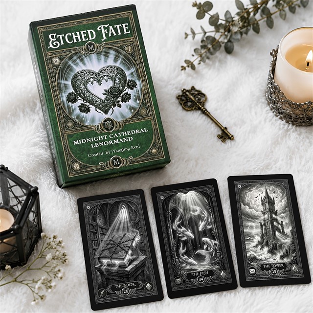 Lenormand karte Usoda polnočne katedrale – komplet 38 kart z vodičem