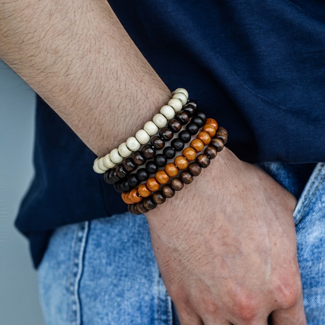 5 delni komplet moških zapestnic z lesenimi krogi