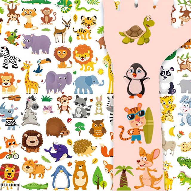 Komplet 10 vodoodpornih nalepk z risanimi živalmi 