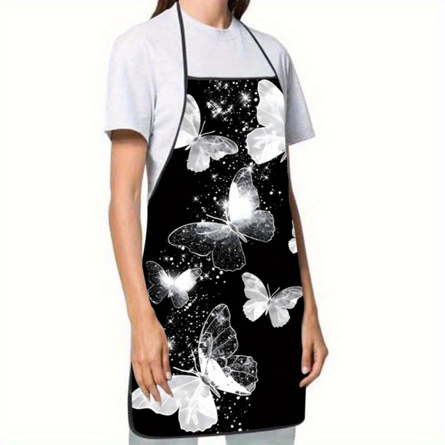 Ženski predpasnik s potiskom metulja na črnem ozadju