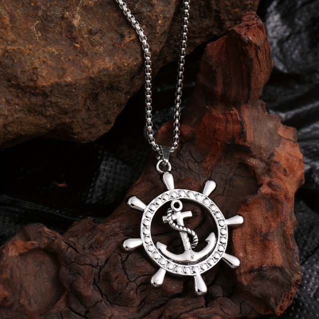 Moška verižica s sidrom in krmilom nerjaveča