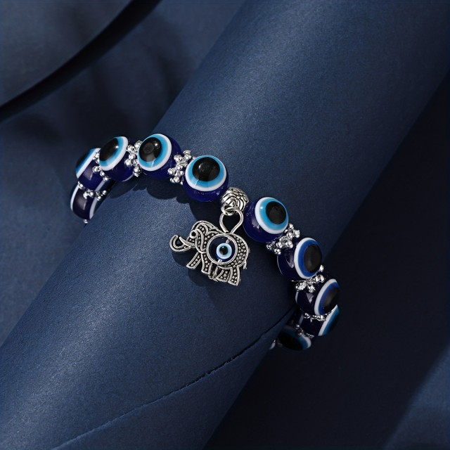 Zapestnica z obeskom slončka in Evil Eye perlami