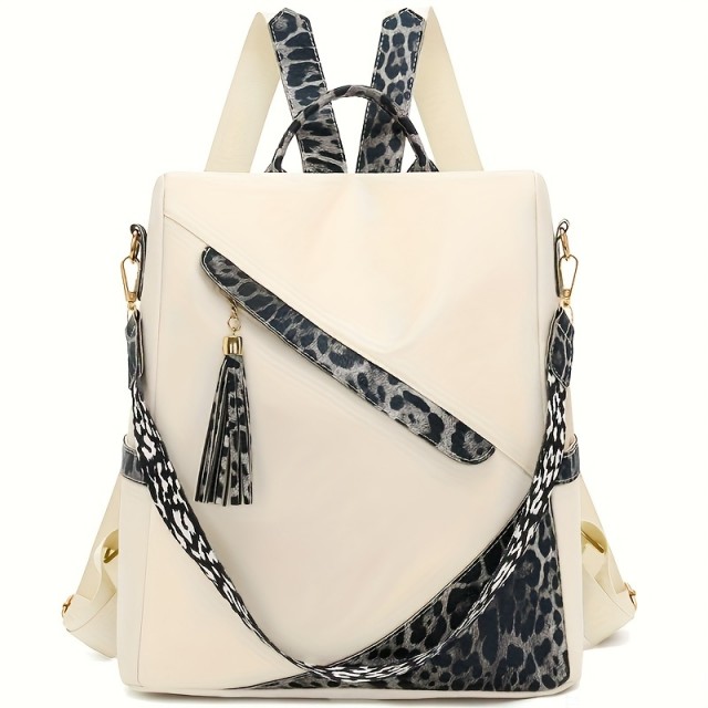 Ženski nahrbtnik z leopardjim vzorcem bež barve