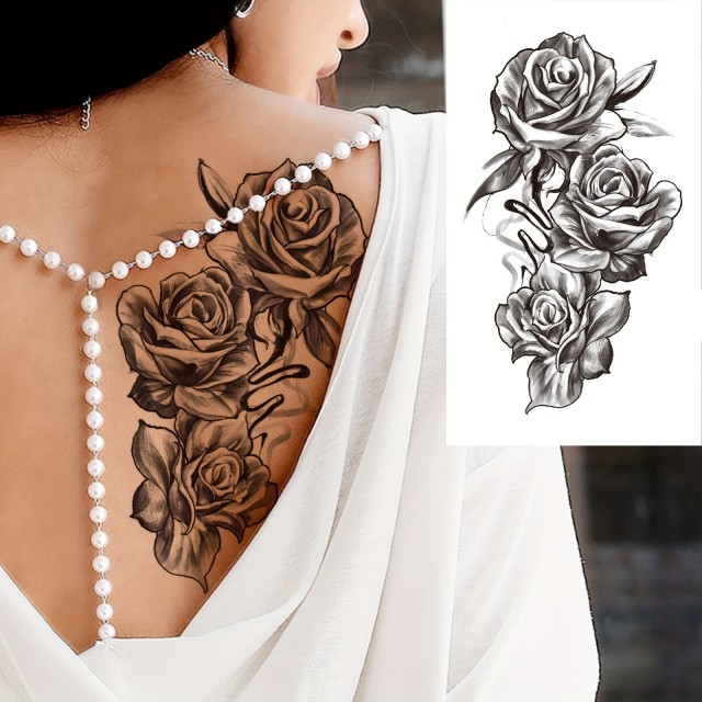 Črno-bela tetovaža z vrtnicami začasna