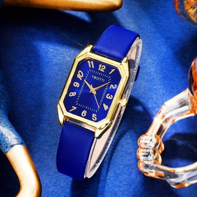 5 delni komplet ženske ure in nakita v modri barvi